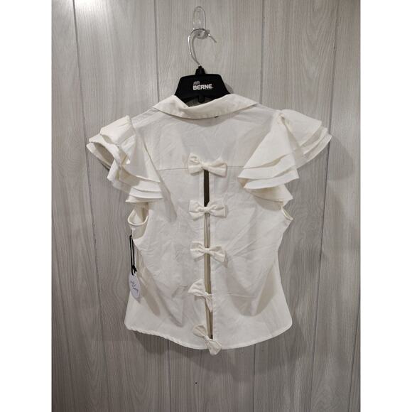 MILK & HONEY Ivory cap sleeve with ruffles blouse top Size S Feminine - Picture 4 of 10